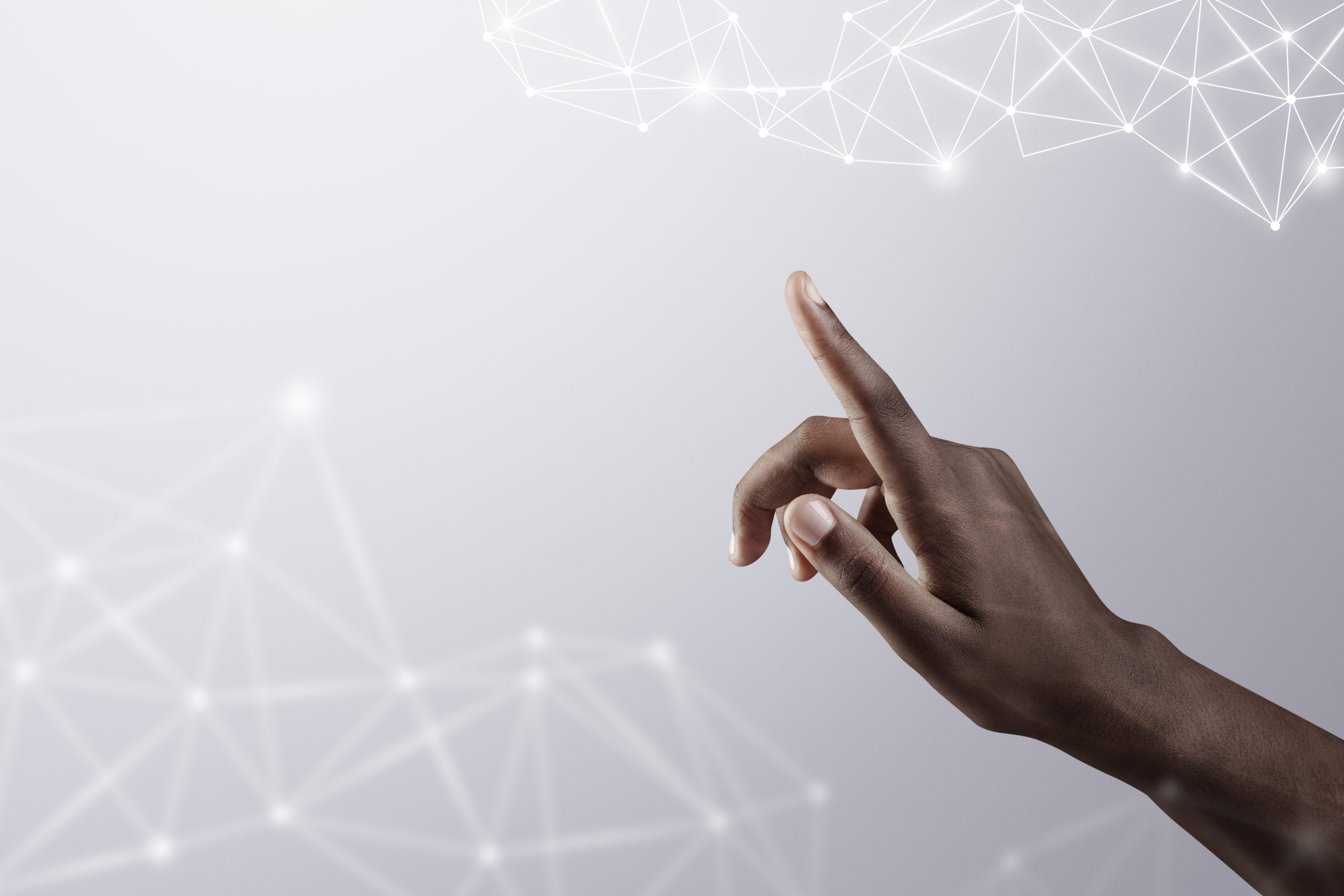 5g global connect background at fingertip with woman’s han